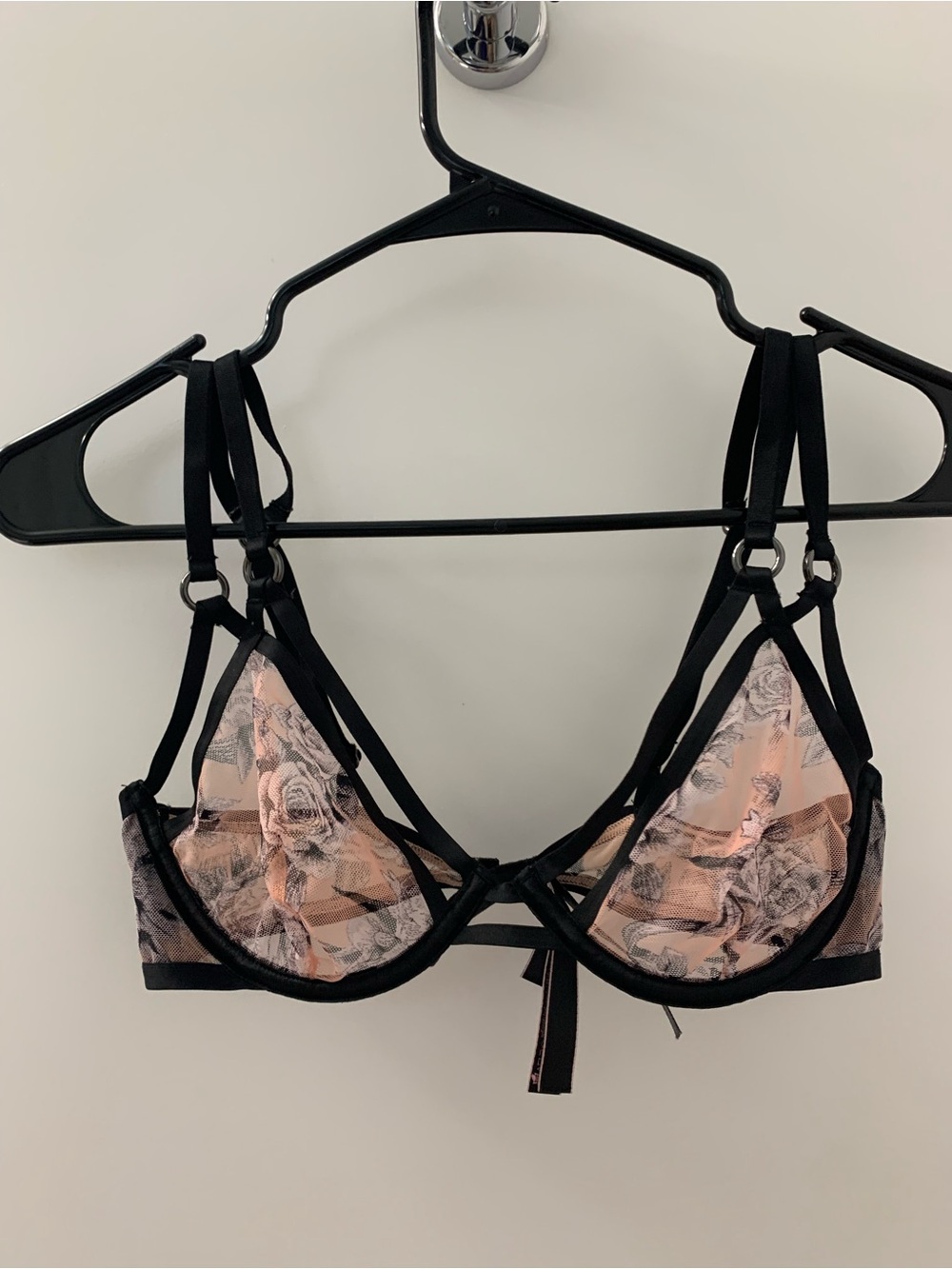 Victoria's Secret Pink and Black Floral Sheer Bra